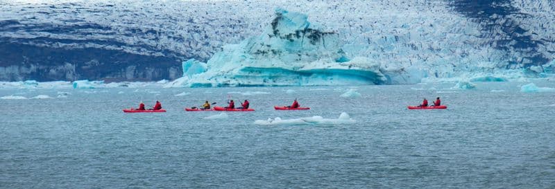 Balade en kayak dans la lagune glaciaire de Jökulsárlón