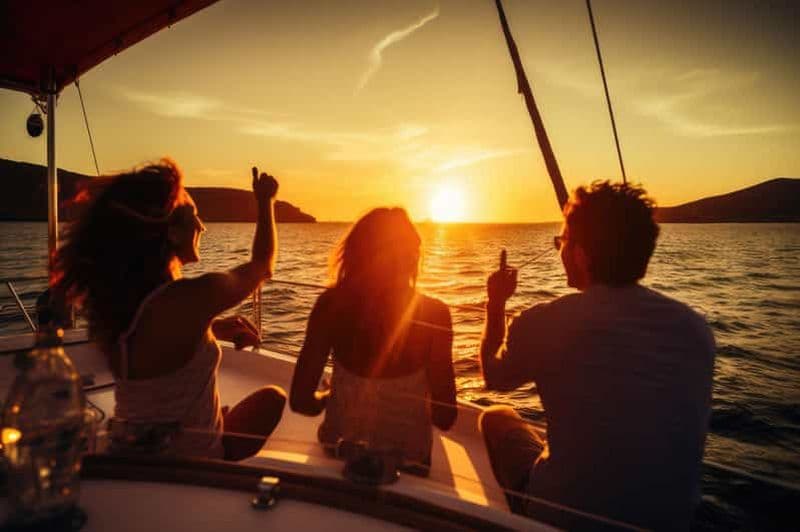 Saranda : Excursion au coucher du soleil et baignade sur un catamaran VIP - réservé aux adultes