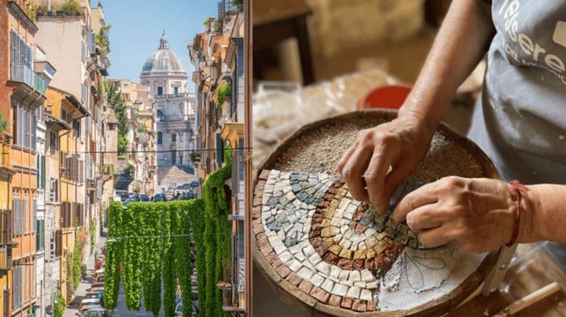 Rome : visite à pied du quartier Monti et atelier de mosaïque