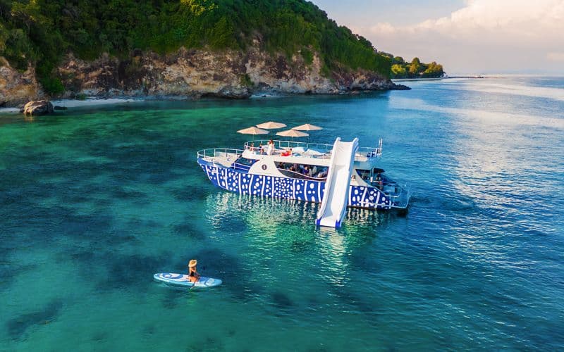 À partir de Phuket : Visite de l'île de Phi Phi et de la baie de Maya Bay au coucher du soleil en bateau avec des requins-baleines.