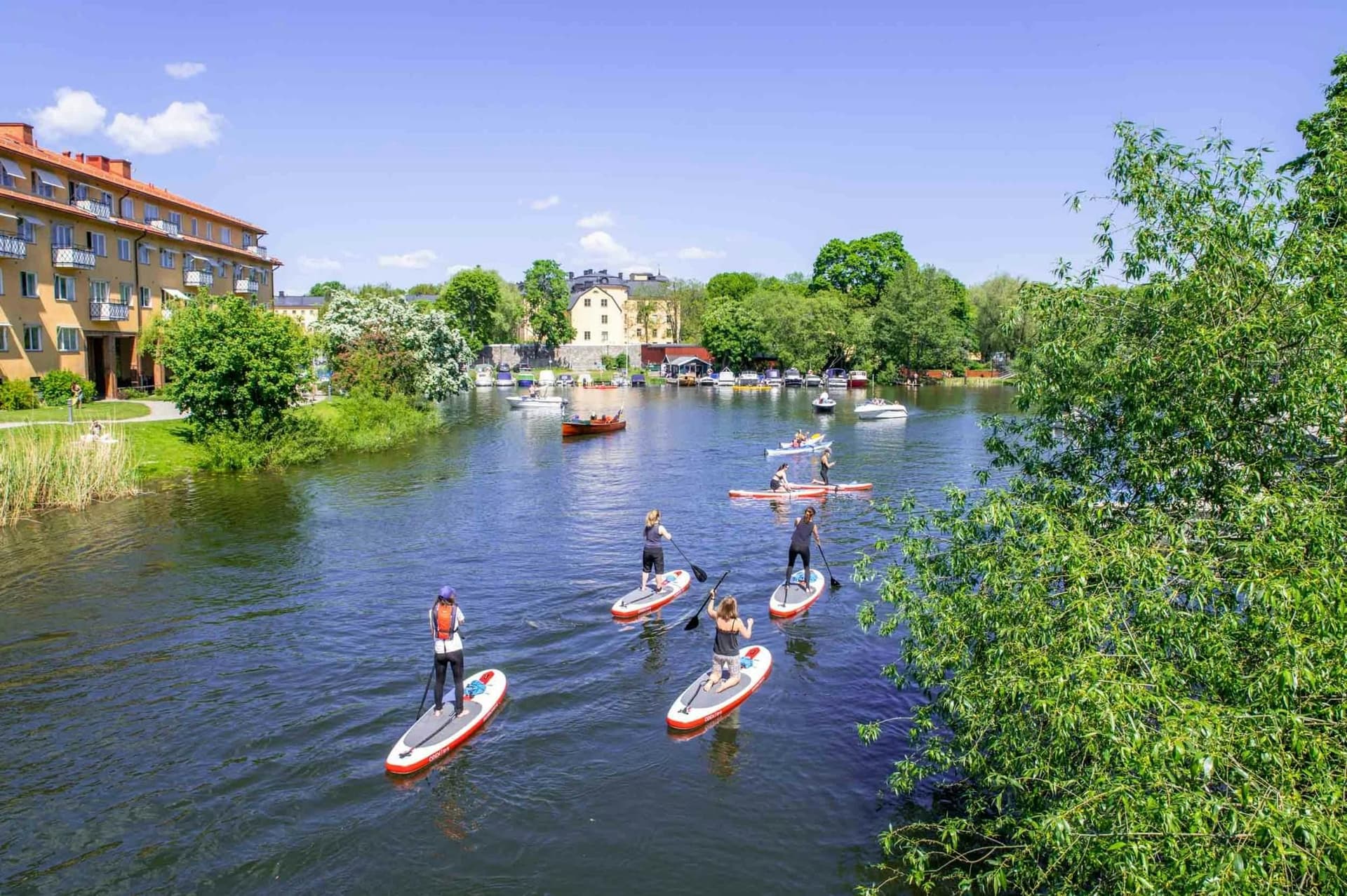 Self-guided stand-up paddleboard tour in Stockholm's Långholmen island