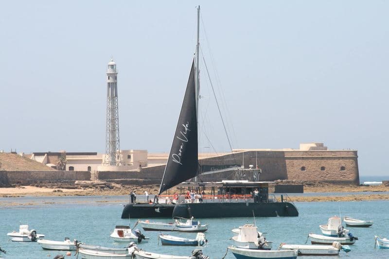 Expérience en catamaran au coucher du soleil à Cadix avec une boisson