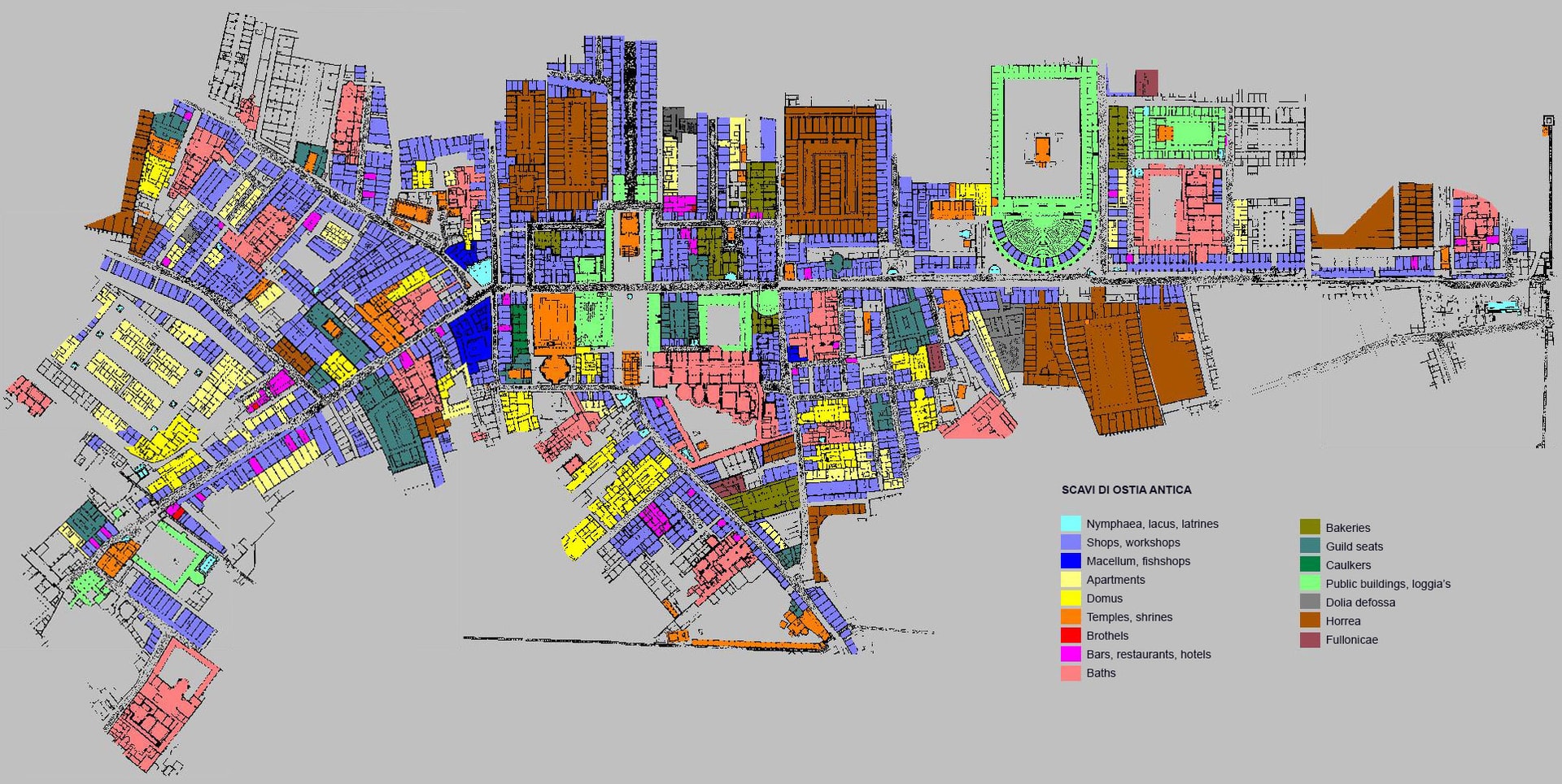 Plan détaillé d'Ostia Antica, Rome