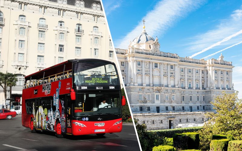 Billet Combo : Visite panoramique de Madrid en bus + billets coupe-file pour le Palais royal de Madrid