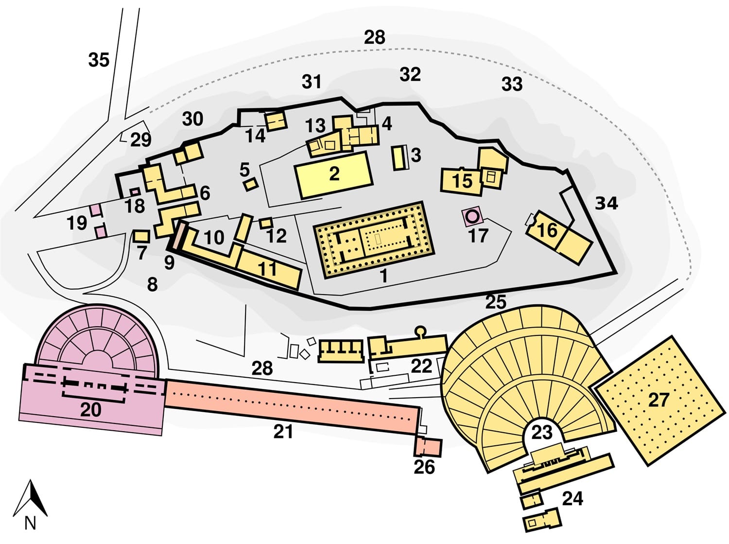 Plan détaillé de l'Acropole à Athènes