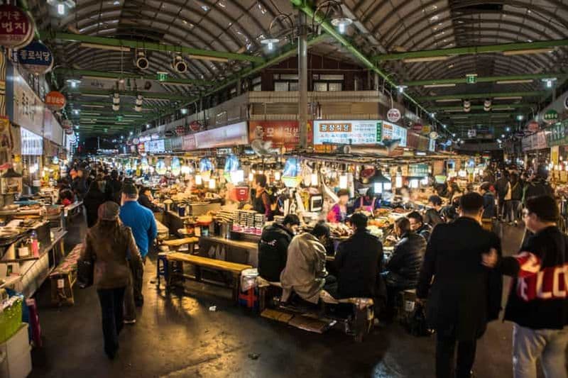 Visite à pied gastronomique du marché de Gwangjang à Séoul