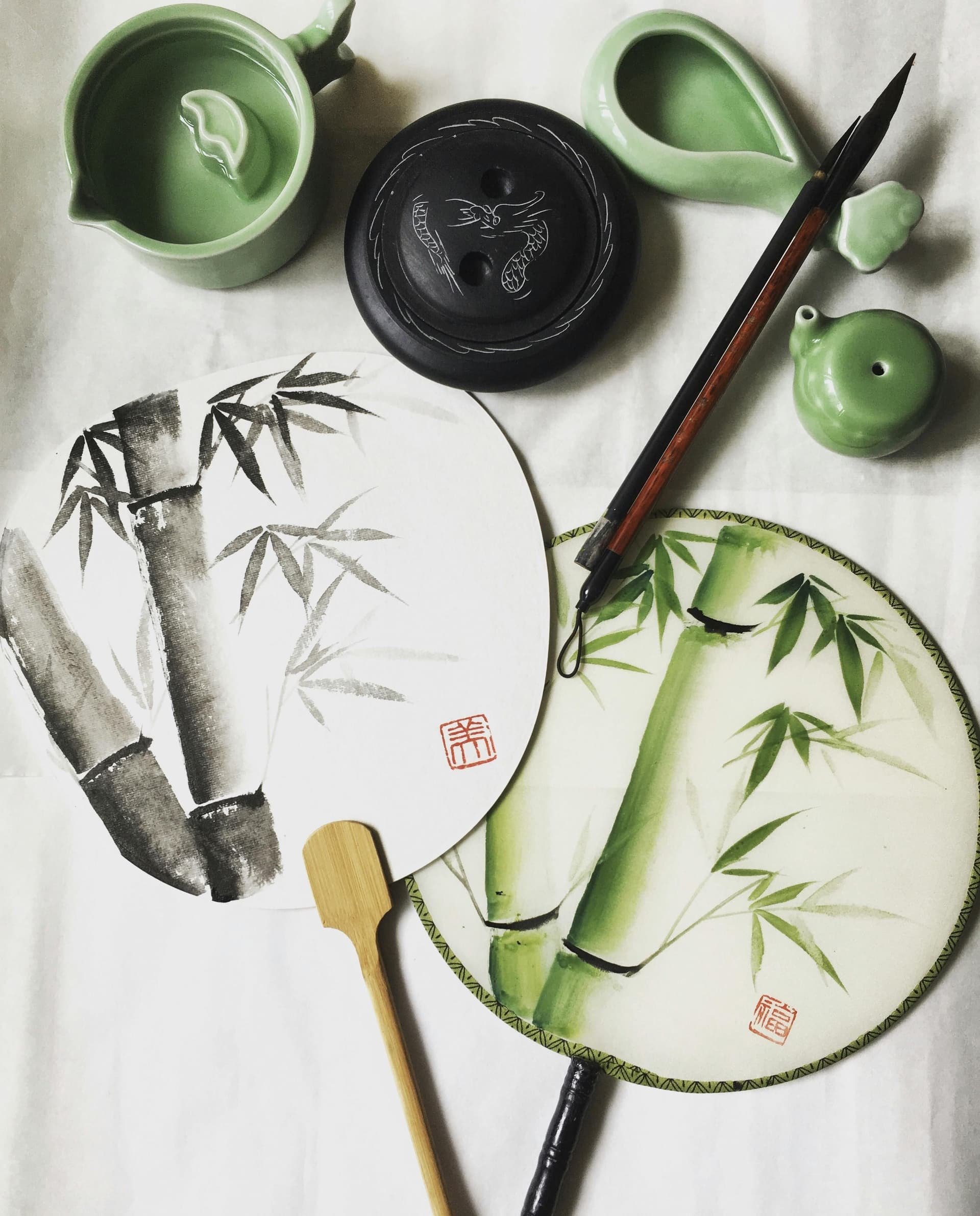 Atelier de peinture sur éventail chinoise