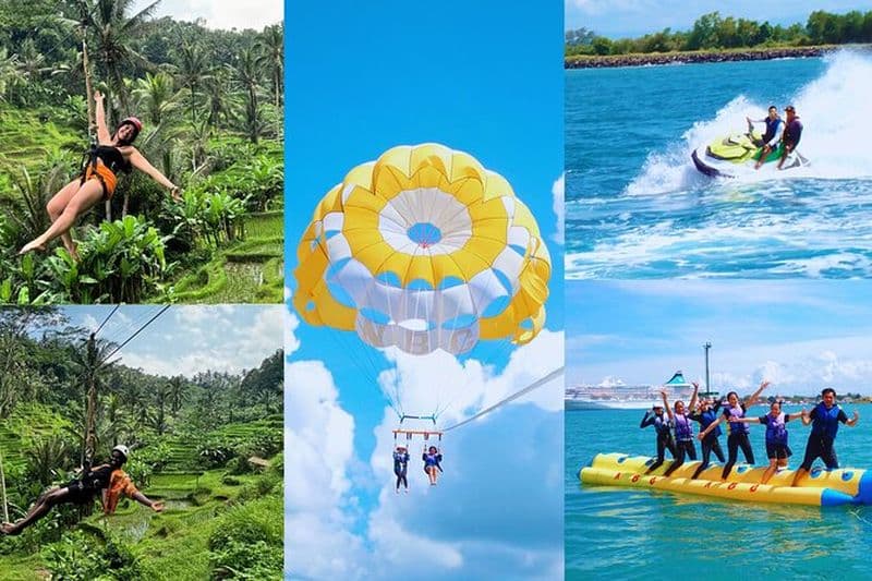 Bali: Tyrolienne + Trio de sports nautiques (Jetski, parachute ascensionnel, BananaBoat)